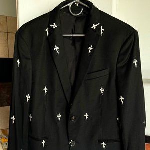 NEIL BARRETT MENS Black Tuxedo Style Slim Regular Fleur De Lis Bolt Blazer 48*